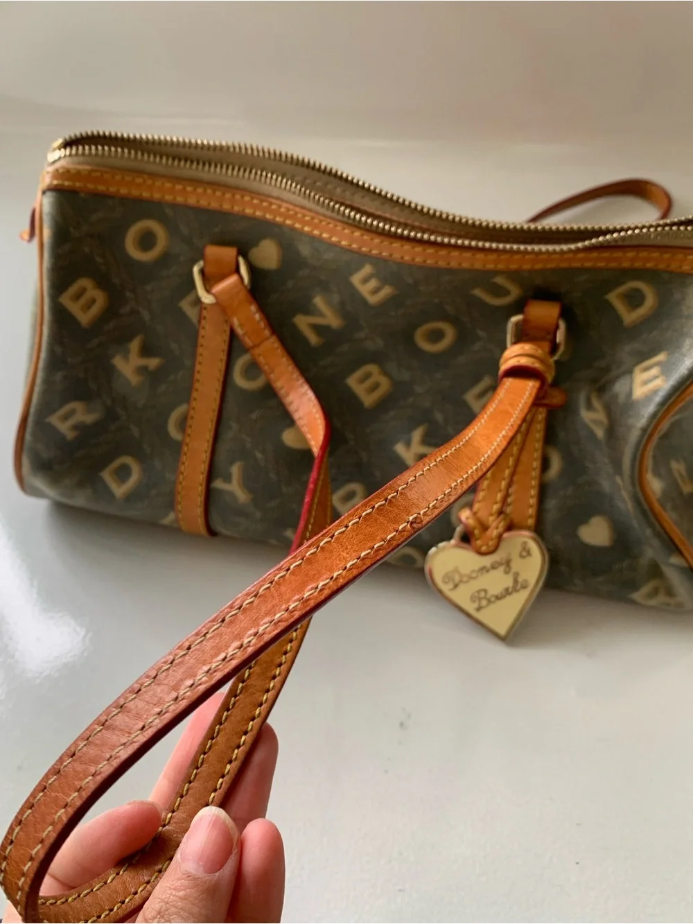 Dooney & Bourke Brown Logo Crossbody with Tan Trim